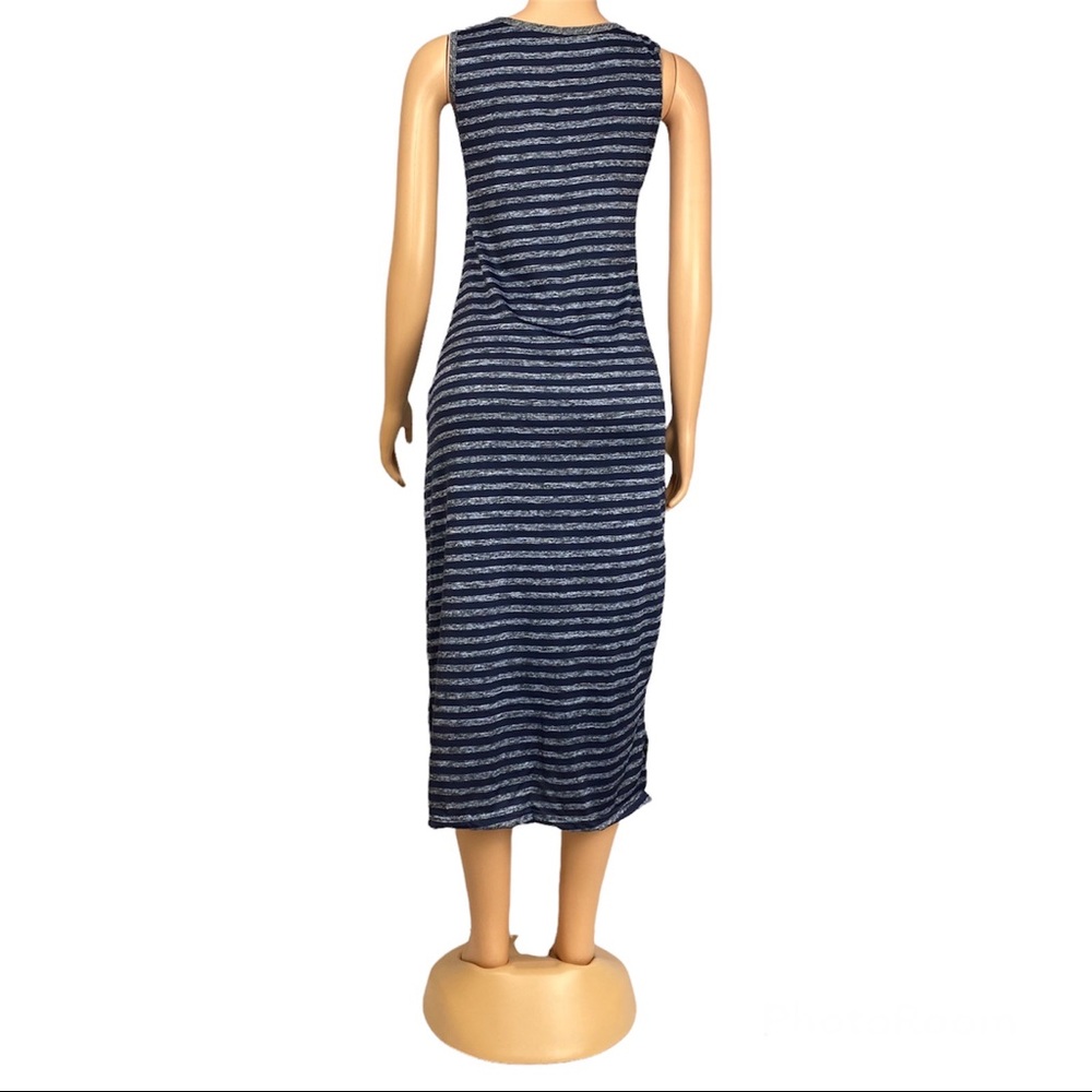 Women's Summer Sleeveless Striped Casual Navy blue Long Dress - Picture 4 of 6